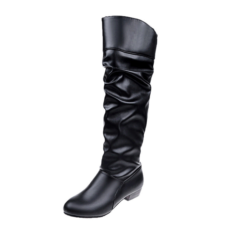 Damen nan knielange Slouch-Stiefel mit weichem Schaft und niedrigem Blockabsatz R&B