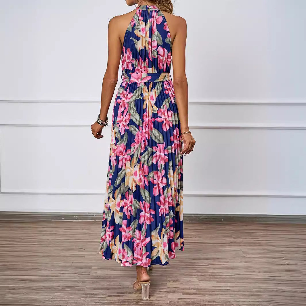 Damen Maxikleid mit detaillierter Plisseeverarbeitung und schickem Bindegürtel R&B