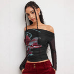 Damen Trendy Shirt mit transparenten Ärmeln R&B