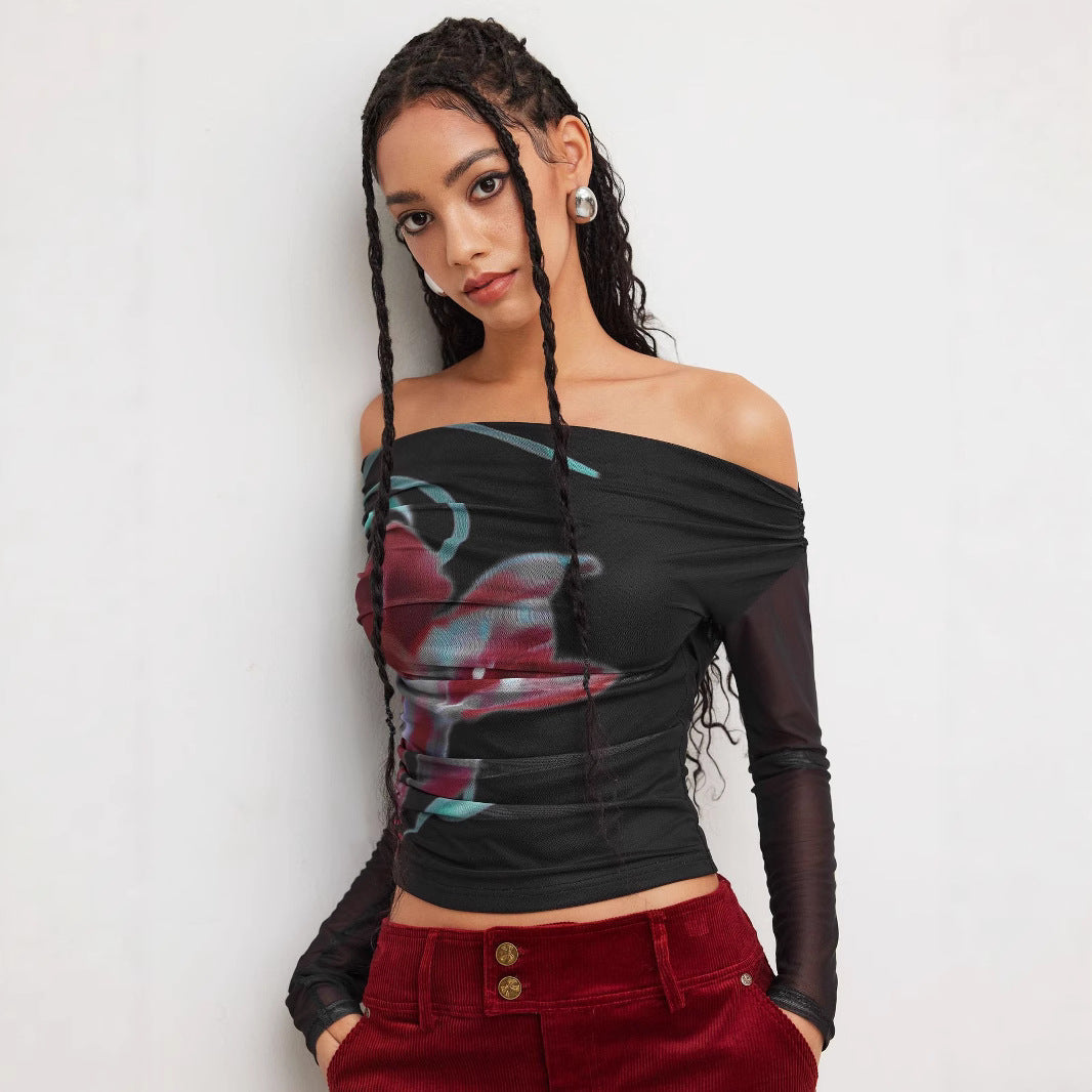 Damen Trendy Shirt mit transparenten Ärmeln R&B