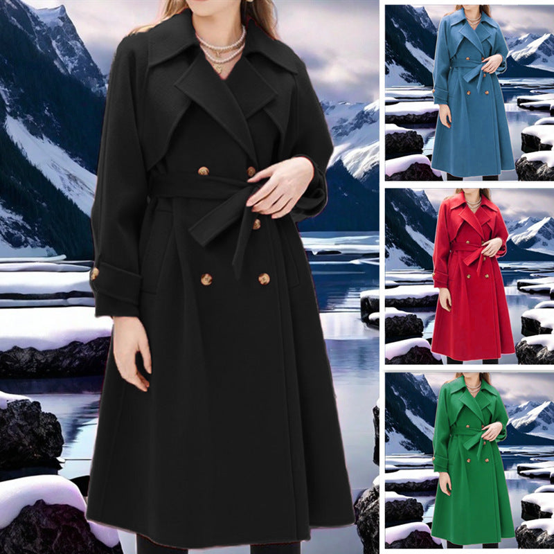 Damen eleganter Trenchcoat mit doppelter Knopfleiste und tailliertem Schnitt R&B