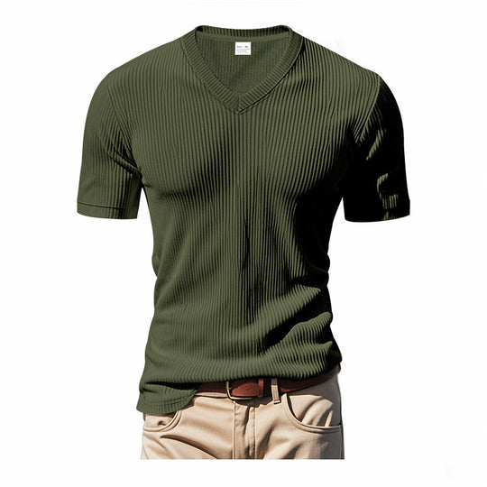 Herren modernes V-Ausschnitt T-Shirt aus strukturiertem Material R&B