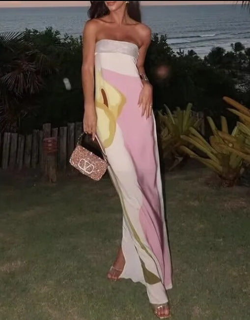 Damen Maxikleid mit lässigem schulterfreiem Design und floralem Print R&B