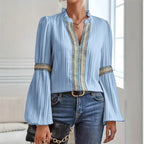 Damen elegante Bluse mit Rüschendetails und Stickereien R&B