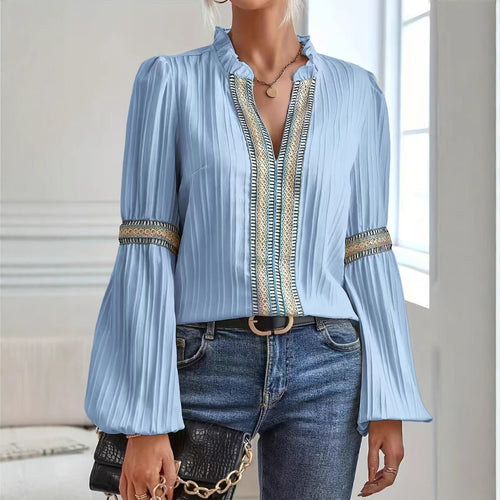 Damen elegante Bluse mit Rüschendetails und Stickereien R&B