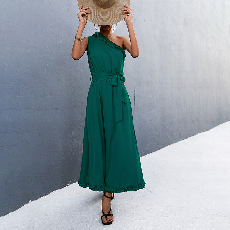 Damen Maxikleid mit schulterfreiem Design und eleganter Rüsche R&B