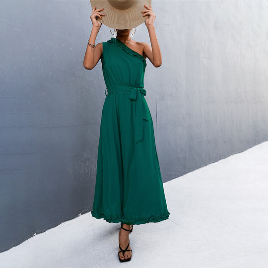 Damen Maxikleid mit schulterfreiem Design und eleganter Rüsche R&B