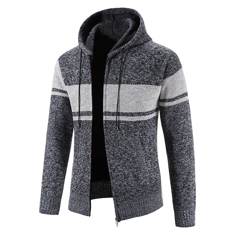 Herren Strickjacke mit Kapuze und warmem Fleece-Innenfutter R&B