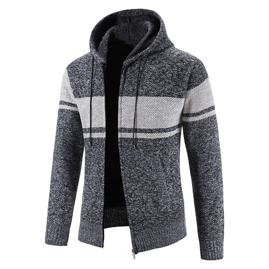 Herren Strickjacke mit Kapuze und warmem Fleece-Innenfutter R&B