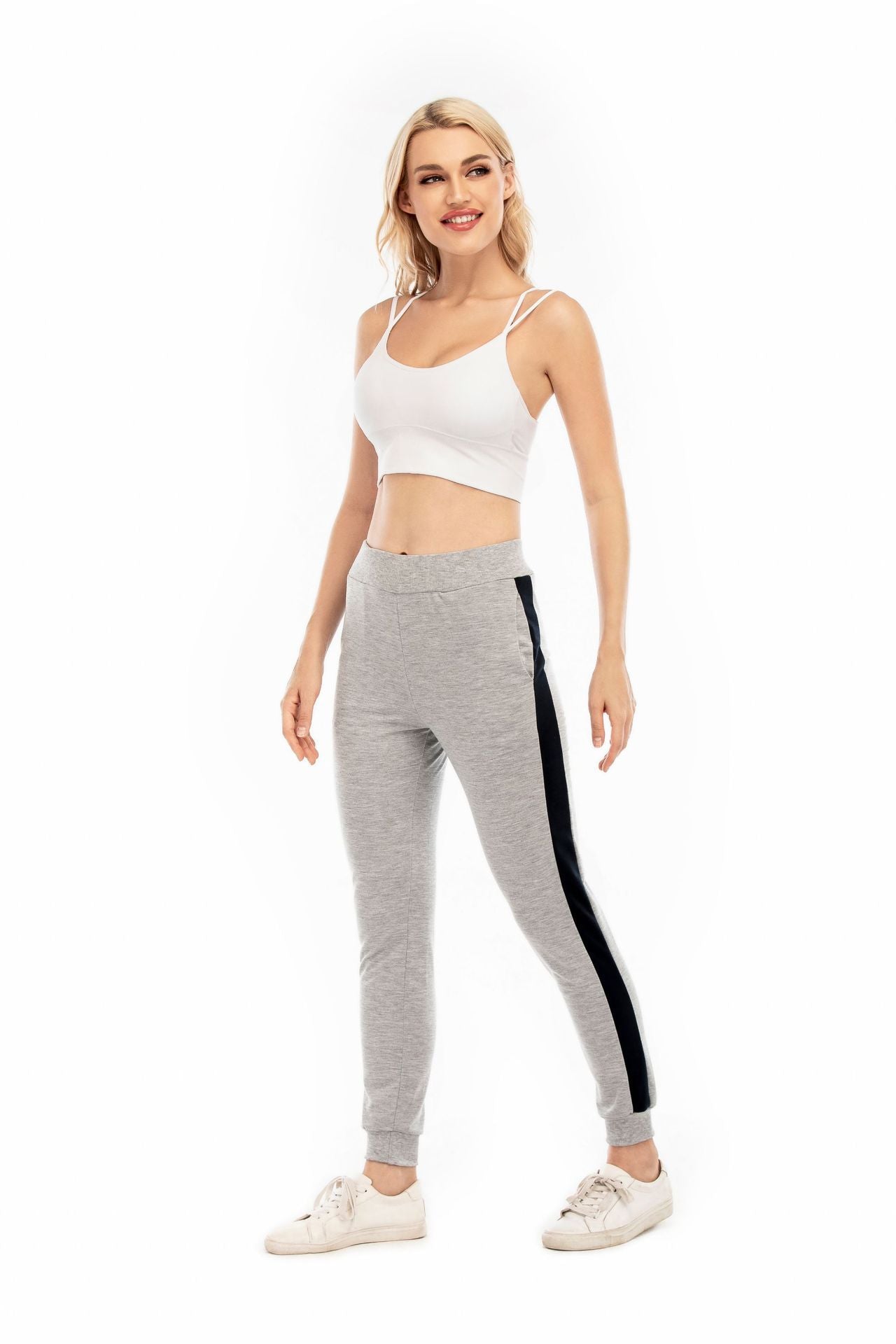 Damen Sportliche Freizeithose mit elastischem Bündchen und seitlichen Kontraststreifen R&B