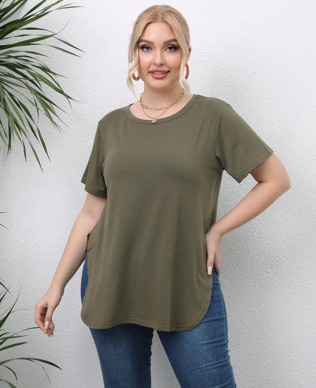 Damen lässiges T-Shirt mit seitlichen Eingrifftaschen R&B