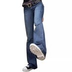 Damen Weit geschnittene Bootcut Jeans mit lässigem Schnitt und mittlerer Taille R&B
