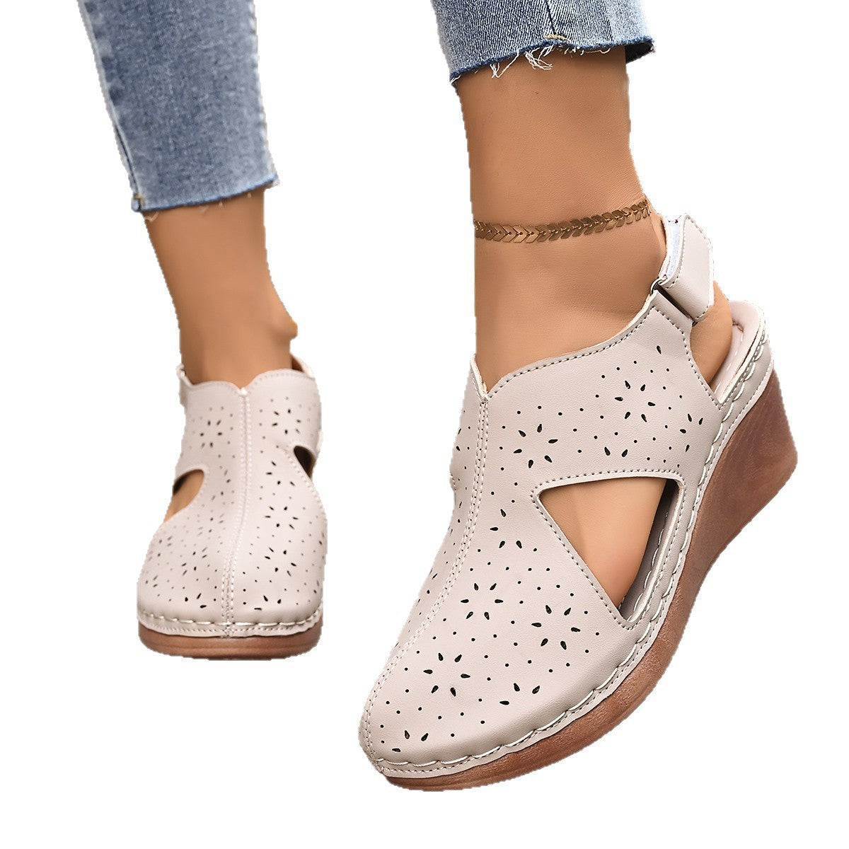Damen Komfortable Wedge-Pantoletten mit atmungsaktiver Perforation R&B