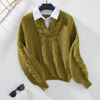 Damen Strickpullover mit stylischem Kragen R&B