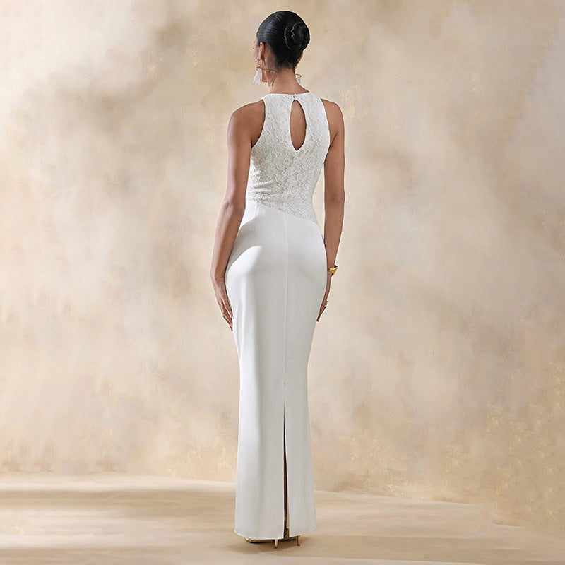 Damen Elegantes Hochzeitskleid mit Spitzenoberteil und gerafftem Saum R&B