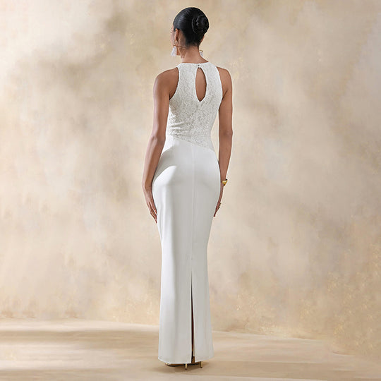Damen Elegantes Hochzeitskleid mit Spitzenoberteil und gerafftem Saum R&B