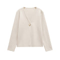 Damen schicke Strickjacke mit elegantem V-Ausschnitt und dekorativem Knopf R&B