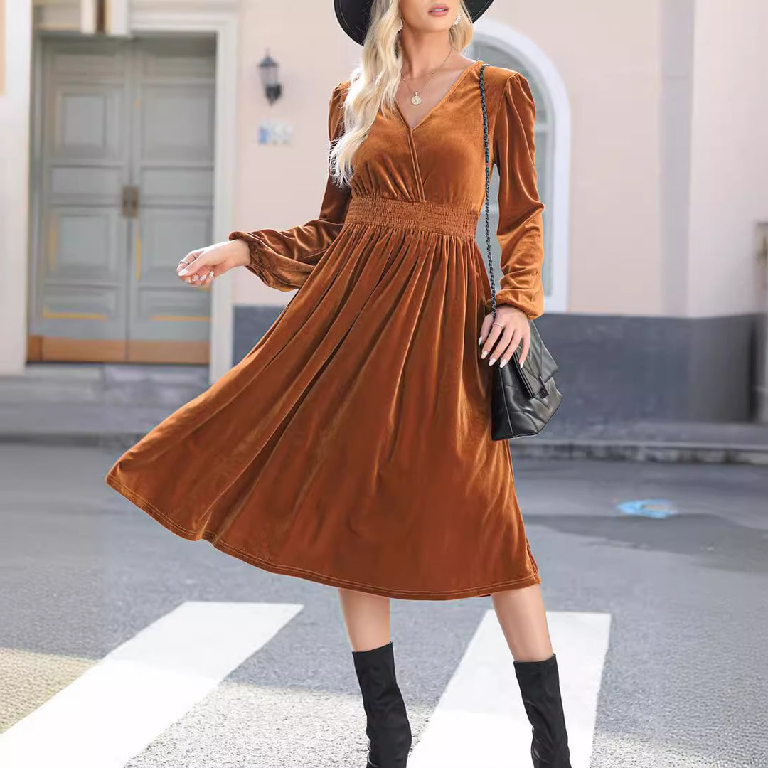Damen Samt Kleid im Vintage-Stil R&B