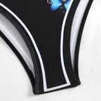 Damen Einteiler Badeanzug mit schickem Wickelrock und Butterfly-Motiv R&B