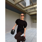 Damen Bluse mit voluminösen Puffärmeln und asymmetrischem Saum R&B