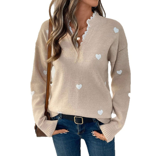 Damen modischer Pullover mit Herz-Applikationen R&B