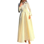 Damen Elegantes Maxikleid mit Spitzenärmeln und Taillengürtel R&B