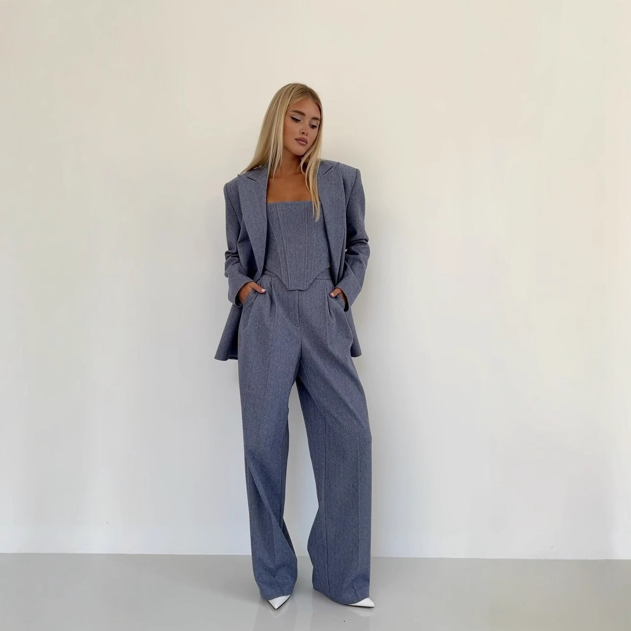 Damen Blazer mit Taillengürtel und schickem Revers R&B