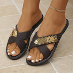 Damen modische Riemensandalen mit glitzernden Zierdetails und komfortablem Fußbett R&B