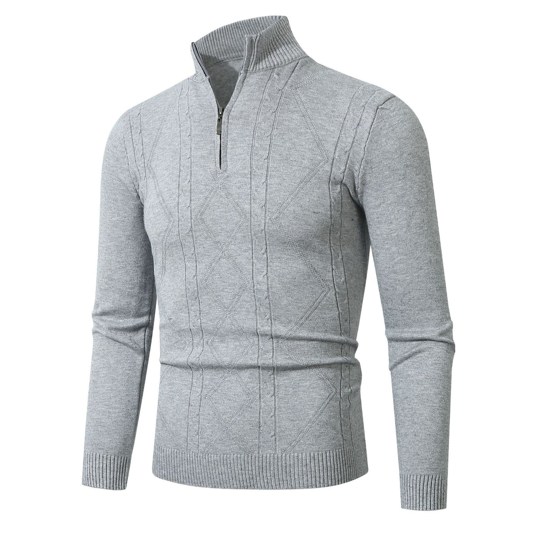 Herren Strickpullover mit modernem Zopfmuster und hohem Stehkragen R&B