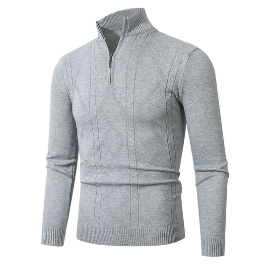 Herren Strickpullover mit modernem Zopfmuster und hohem Stehkragen R&B