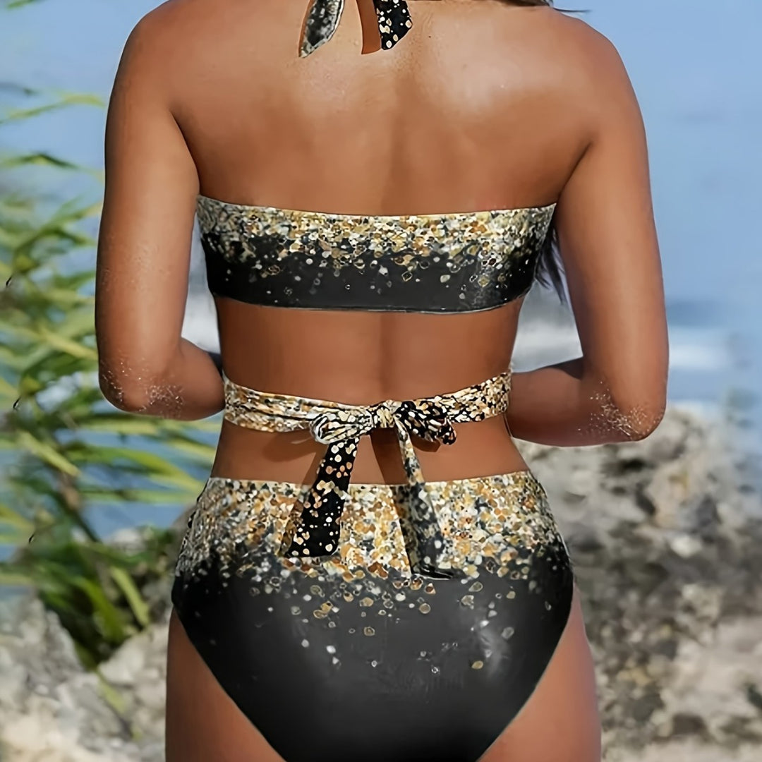 Damen Hochtailliertes Bikiniset mit verspieltem Knoten und schimmernden Akzenten R&B