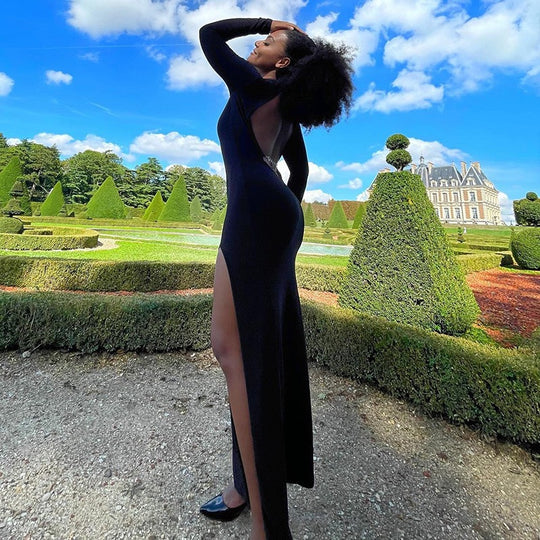 Damen Rückenfreies Maxikleid mit eleganter Rückenansicht und transparenten Ärmeln R&B
