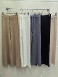 Damen Weit geschnittene Leinenhose mit elastischem Bund und gestreiftem Design R&B