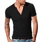 Herren Kurzarm Henley-T-Shirt mit Knopfleiste und weichem Baumwollmix R&B
