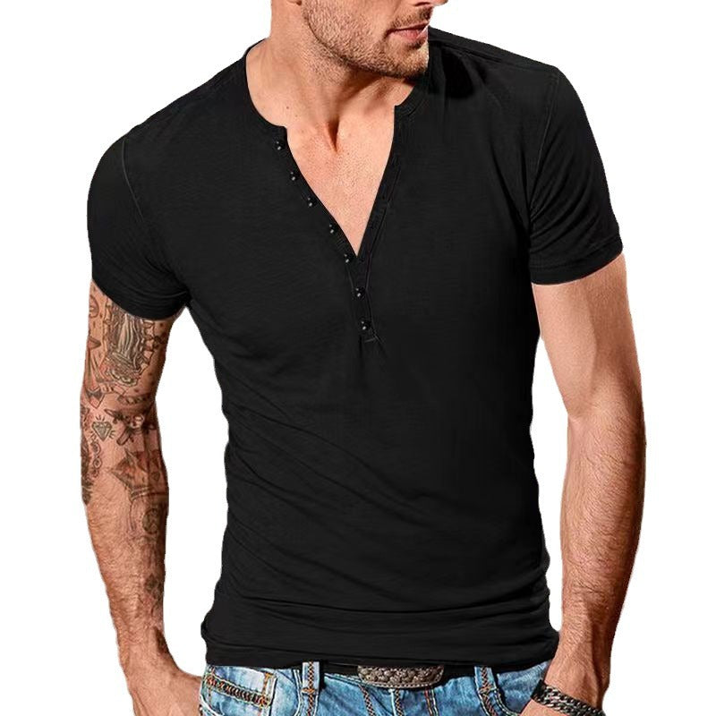Herren Kurzarm Henley-T-Shirt mit Knopfleiste und weichem Baumwollmix R&B