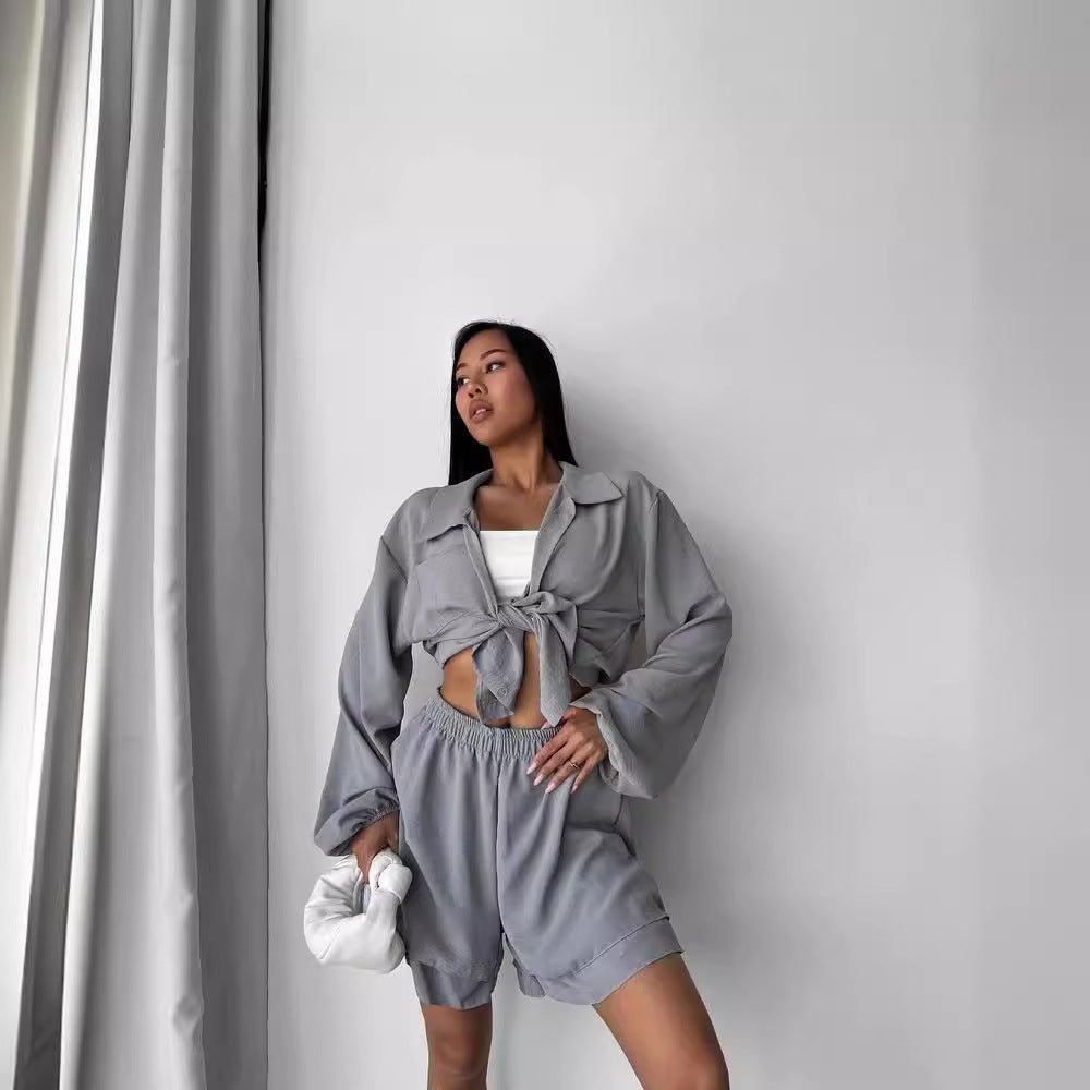 Damen Entspanntes Shorts-Set mit Oversized Hemd R&B