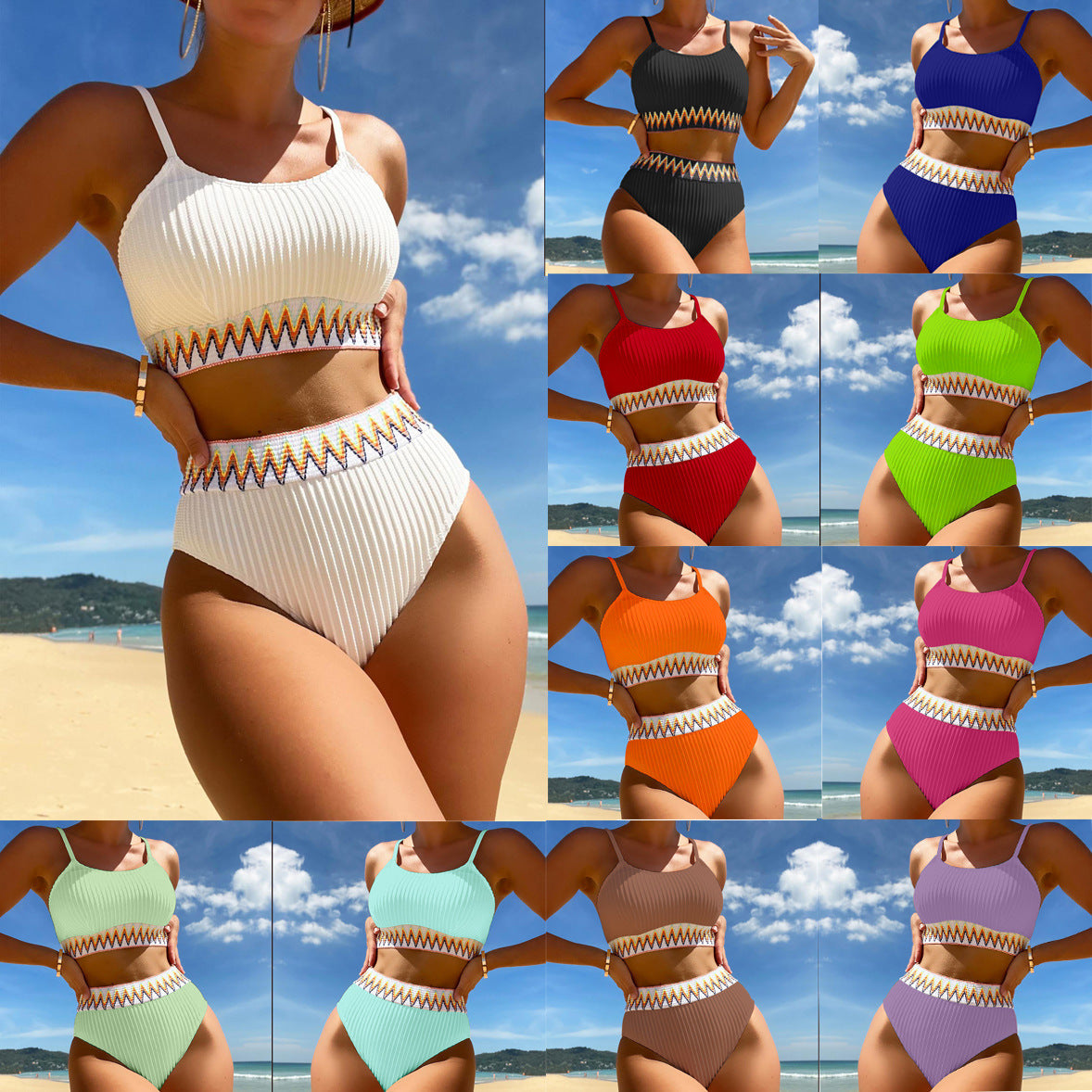Damen Hochtailliertes Bikiniset mit raffinierten Zierdetails R&B