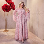 Damen Maxikleid mit schulterfreiem Design und floralen Akzenten R&B