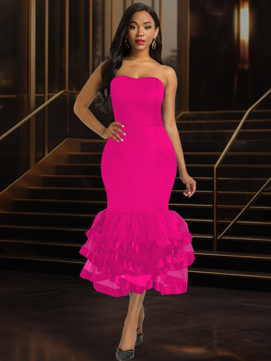 Damen Figurbetontes Abendkleid mit voluminösem Rüschen-Saum R&B