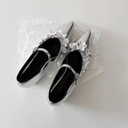 Damen Ballerina-Schuhe mit floralen Applikationen und elegantem Riemen