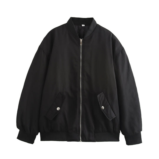 Damen modische Bomberjacke mit praktischen Taschen und hochgeschlossenem Kragen R&B