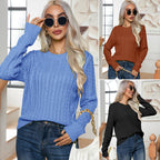 Damen Strickpullover mit Zopfmuster und weitem Ausschnitt R&B