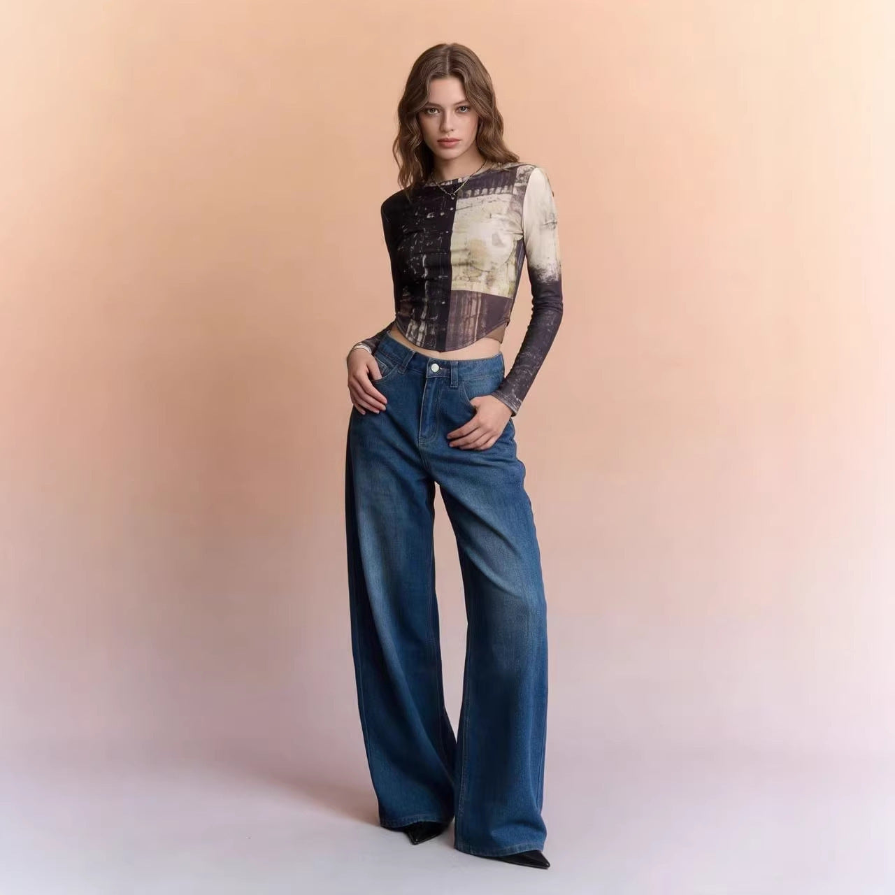 Damen Weite High-Waist Jeans im klassischen Design