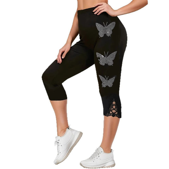 Damen Leggings mit verzierten Schmetterlings-Motiven und Spitze R&B