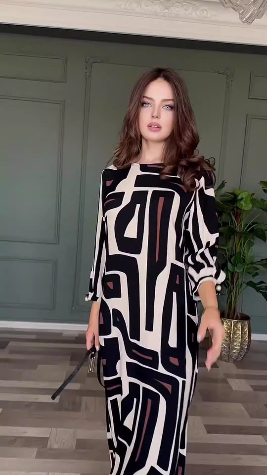 Damen Lange Tunika mit modernem geometrischen Muster R&B