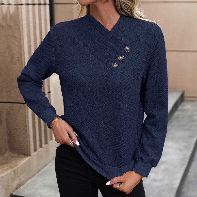 Damen eleganter Pullover mit asymmetrischem Ausschnitt und Knopfdetails R&B