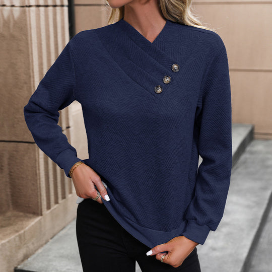 Damen eleganter Pullover mit asymmetrischem Ausschnitt und Knopfdetails R&B
