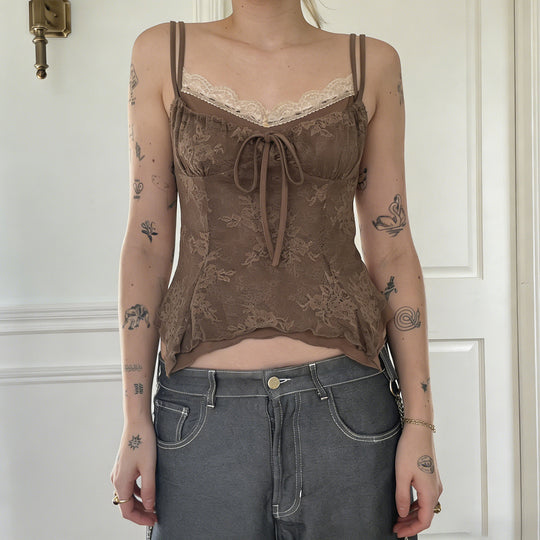 Damen Spitzen-Corsage-Oberteil mit raffinierten Trägerdetails und elegantem Knoten R&B