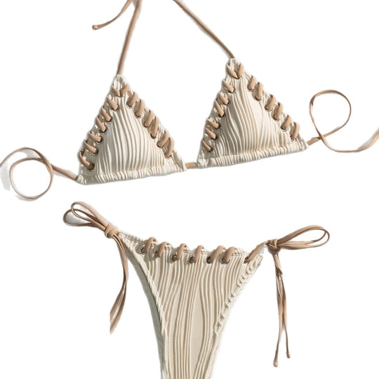 Damen Triangel-Bikini mit kontrastierenden Schnürdetails R&B