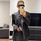 Damen nan taillierter Karo-Mantelblazer mit Stehkragen, asymmetrischer Knopfblende und Pattentaschen R&B
